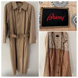 Brioni 100% Silk Belted Trench Coat Light Brown Made in Italy Size Medium JL